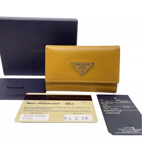 PRADA Saffiano 6 Hooks Key Case Gold Leather - Picture 1 of 12